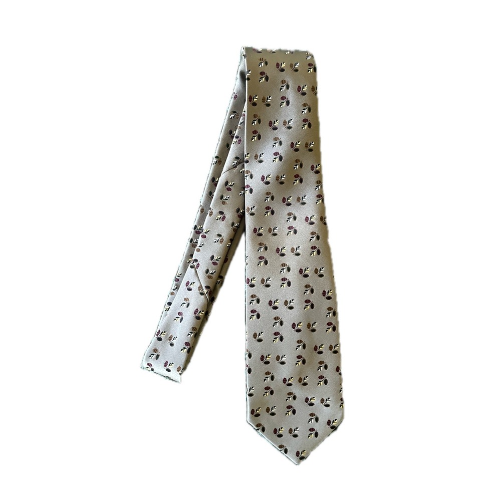 Paco Rabanne Paris Mens Tie Grey Botanical Leaf Italian Fabric Fall Elegant
